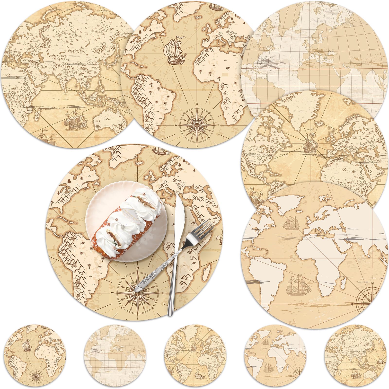Eaasty 50 Disposable World Map Paper Placemats Vintage World Map for Old Paper Retro Style Decorative Travel Adventure Table Mat for Geography Learning Education Traveler Theme Crafts (12.6 x 12.6'')