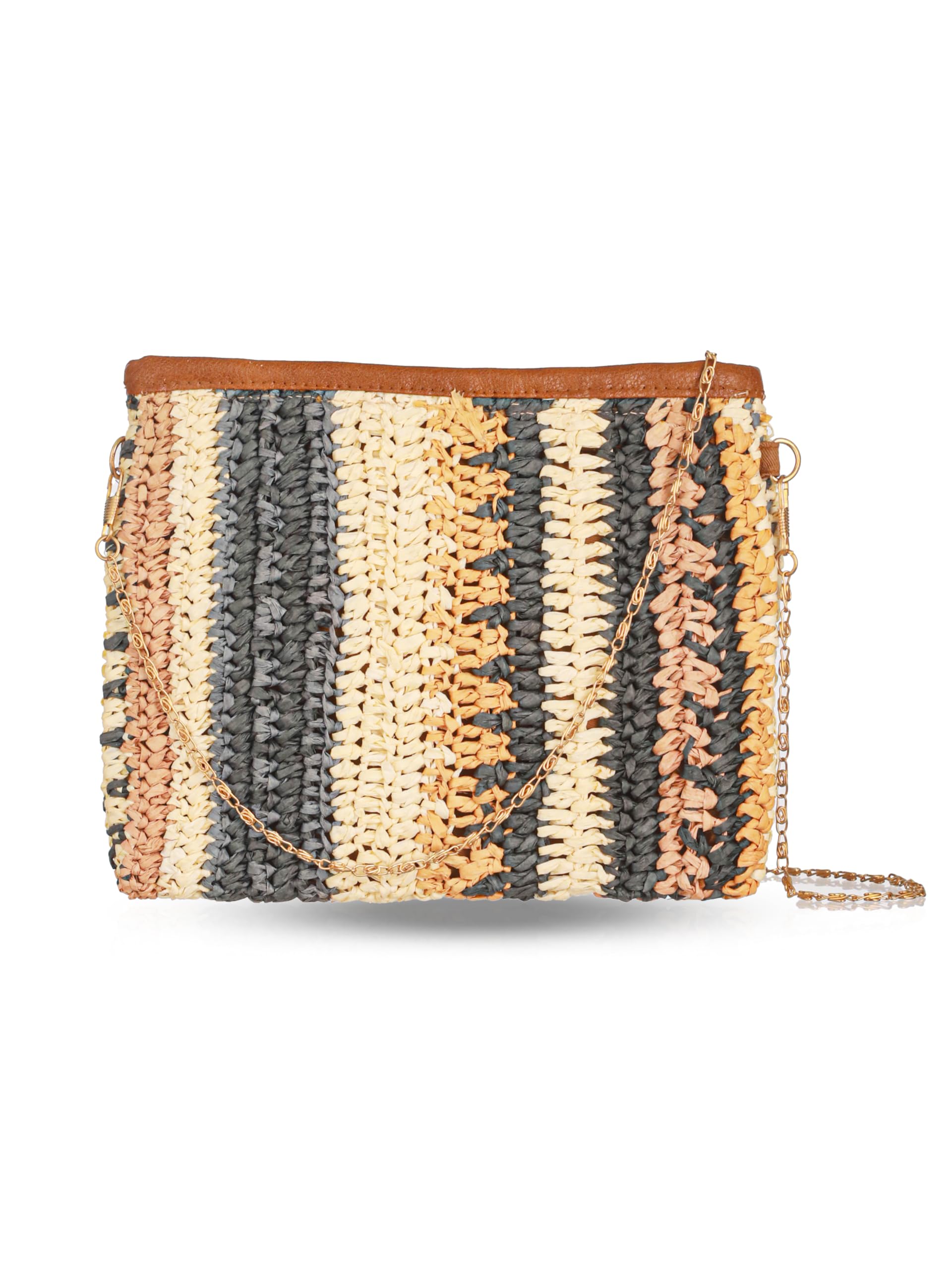 Stripe Raffia Woven Sling Bag-image-23