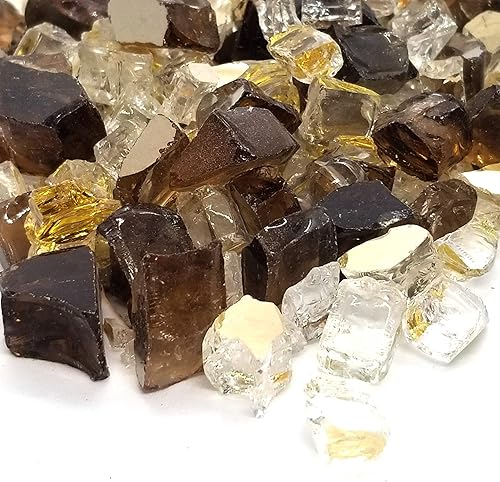 VIVID Heat Cristal de fuego mezclado reflectante ámbar y dorado de alta calidad, templado para hoguera y chimenea, 12 pulgada (brasas doradas)