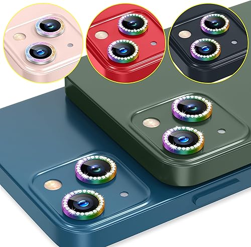 Miniatura 7 de AGVEE Paquete de 6 protectores de lente de cámara para iPhone 13 de 6.1 pulgadas13 Mini de 5.4 pulgadas, con diamantes brillantes y anillo de metal