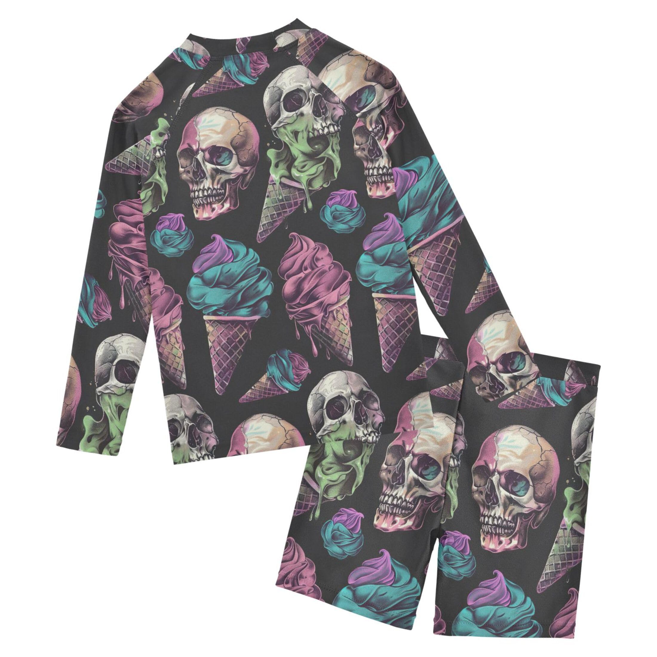 Sugar Skull Skeleton Gothic Ice Cream Baby Boys' Toddler Long Sleeved Rashguard Swim Bathing Suit Set B0403442