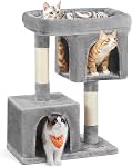 Feandrea Cat Tree Tower, 84 cm, L, Condo for Large Cats up to 16 lb, Large Perch, 2 Caves, Scratching Post, Smoky Gray UPCT61G