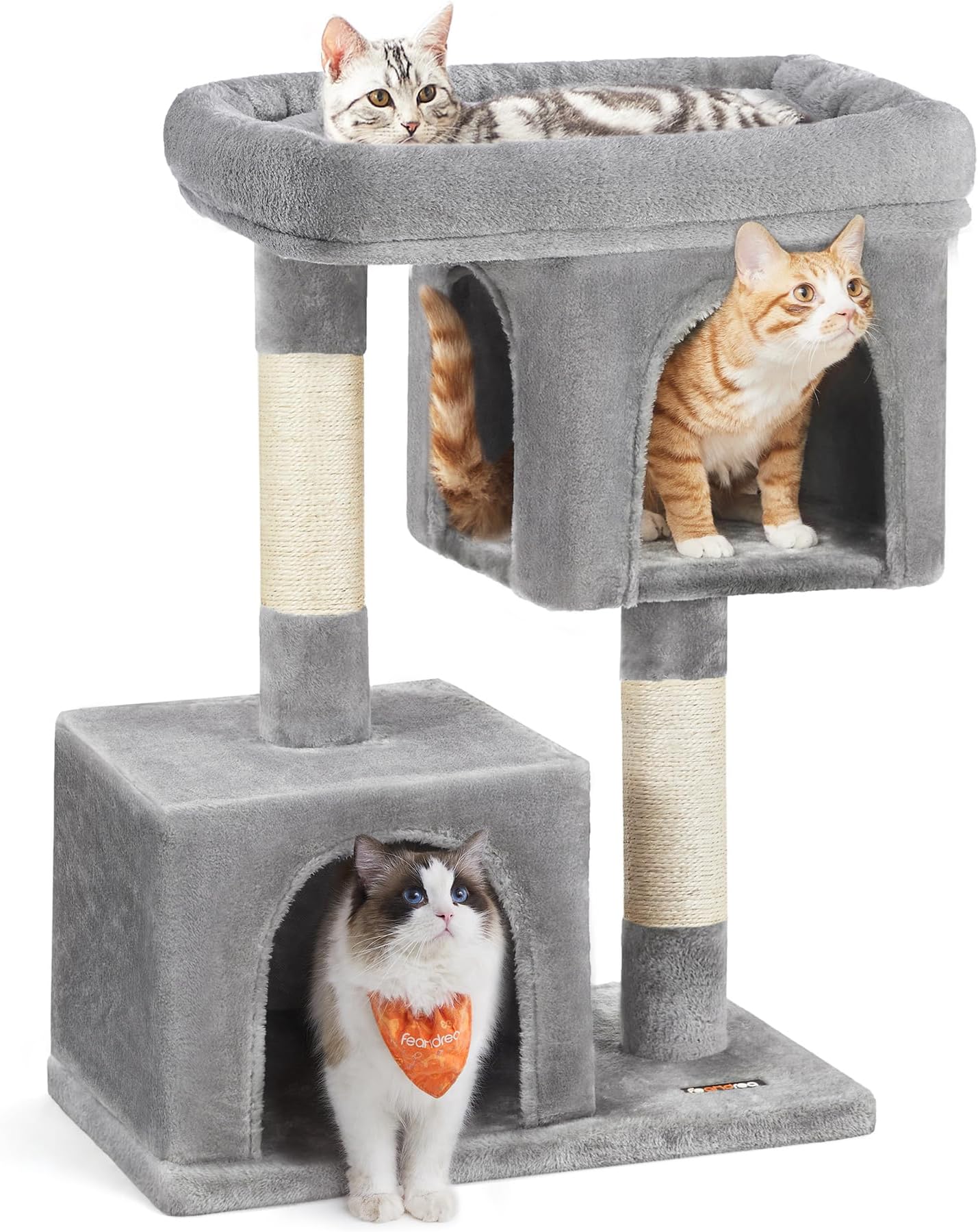 SONGMICS Cat Tree with Sisal-Covered Scratching Posts and 2 Plush Condos Cat Furniture for Kittens Light Gray UPCT61W