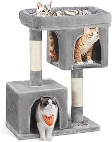 Feandrea Árvore para Gatos, 84 cm, Tamanho G, para Gatos Grandes até 7 kg, Poleiro Amplo, 2 Tocas, Poste Arranhador, Cinza Claro BRPCT61WV2