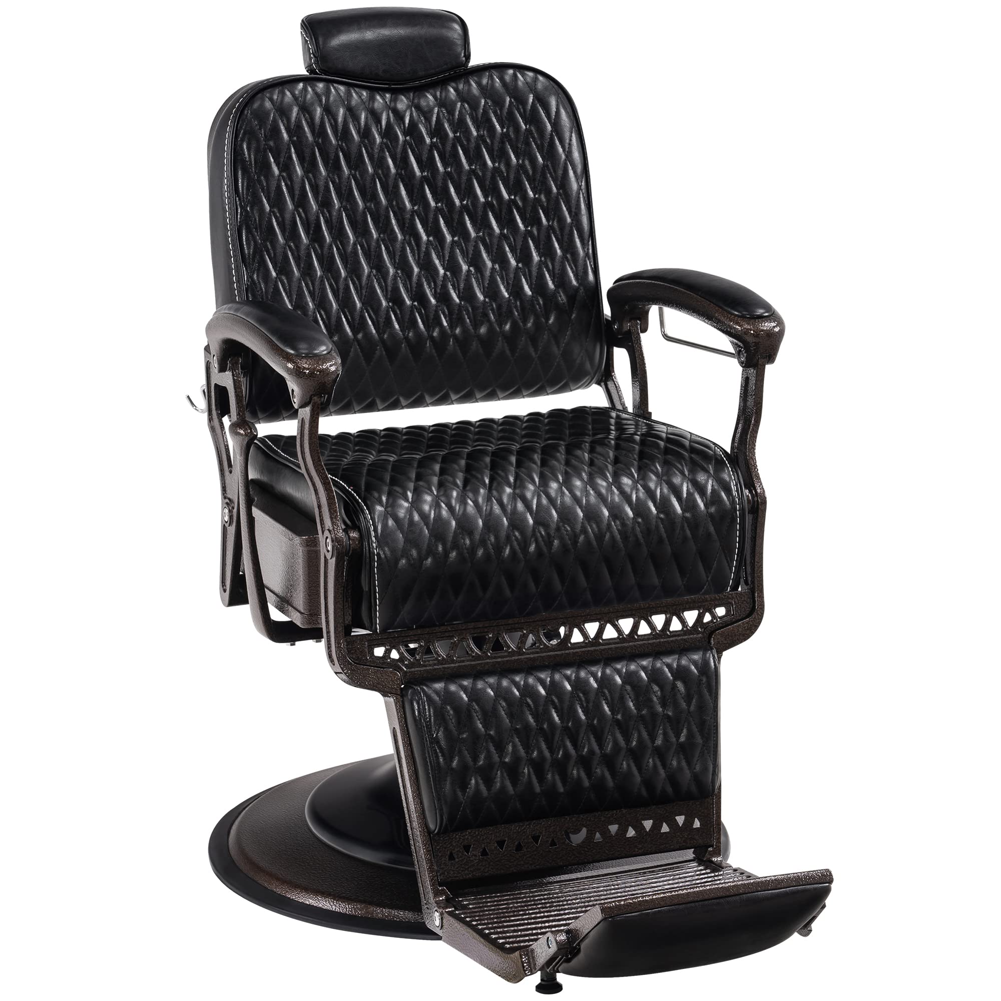 BarberPub Heavy Duty Metal Vintage Barber Chair All Purpose Reclining Hydraulic Pump Salon Beauty Spa Chair Hair Styling Equipment 9216 (Black)