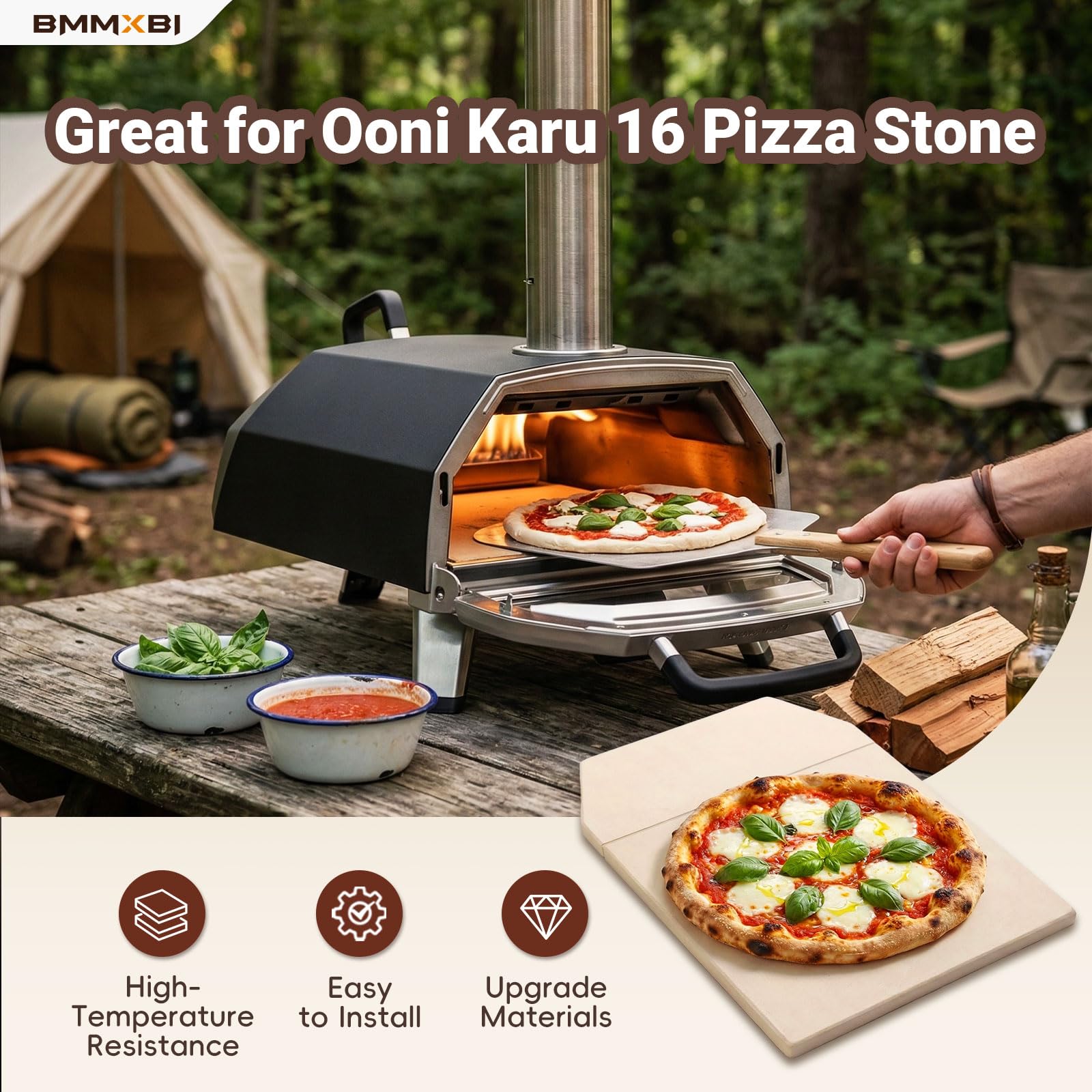 Pizzastein (quadratisch, Keramik) für Ooni Karu 16, Multi-Fuel, Thermoschockbeständigkeit, lebensmittelechte Materialien, perfekt für Backofen/Grill, Zubehör Geschenk