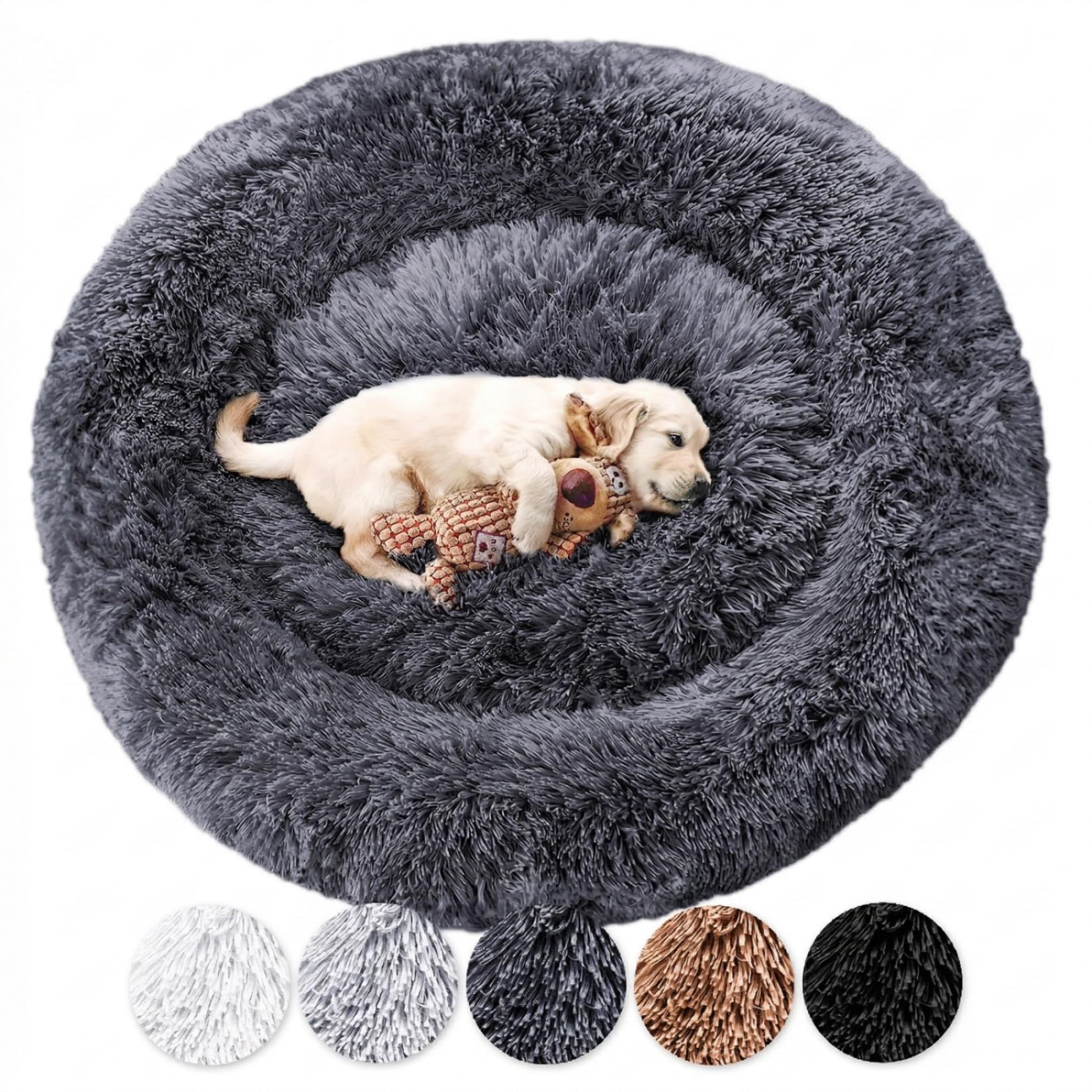 Wahre Tierliebe Hundebett Fluffy Wolke - Das Original, mit waschbarem Bezug Hundekissen, Hundekorb, Flauschiges Hundebett für große, mittelgroße & kleine Hunde