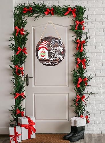 Miniatura 5 de CYNOSA Letrero de Bienvenida Intercambiable de Gnomo Estacional "Gnome Sweet Gnome", Decoración para Puerta Principal, Colgador de Puerta de Gnomo
