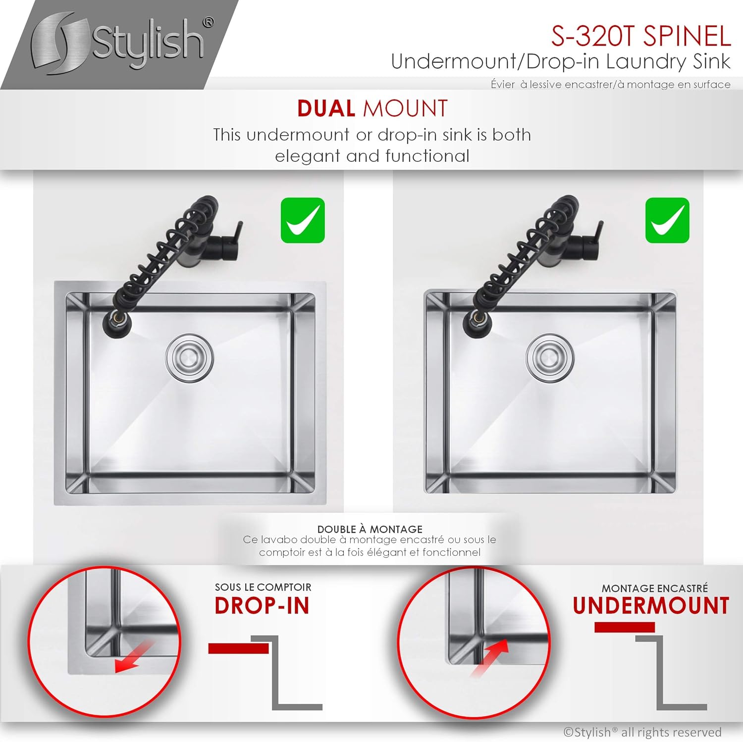 Best Deal 🛒 22L x 18W Stainless Steel Single Bowl Dual Mount 18G Laundry Sink with Strainer, S-320T Flash Deals - 40% OFF 22L x 18W Stainless Steel Single Bowl Dual Mount 18G Laundry Sink with Strainer, S-320T