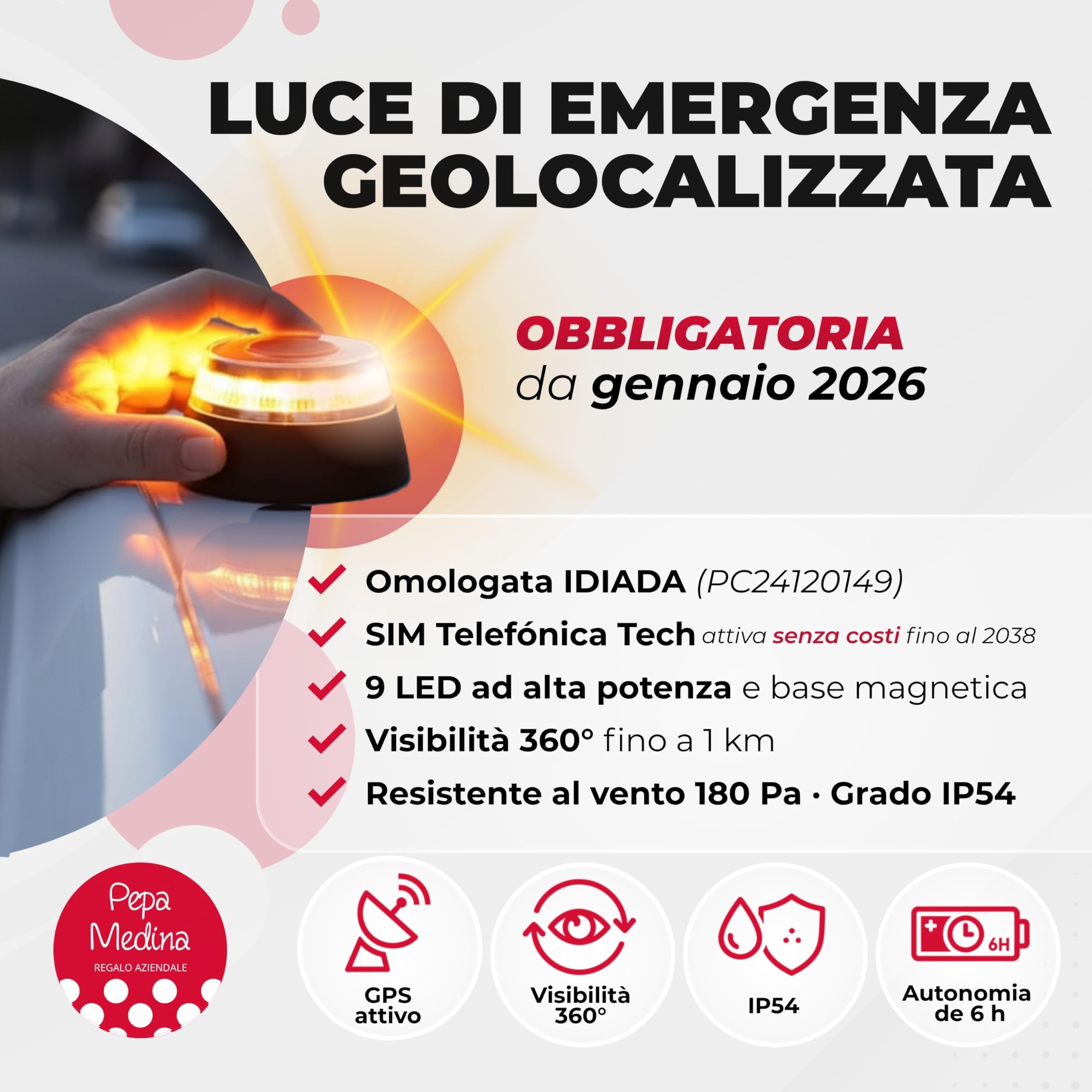 Kit Emergenza e Sicurezza per Auto: Luce V16 Geolocalizzata Omologata 2026, Gilet Riflettente, Martello Multifunzionale, Taglierina Cinture di Sicurezza, Torcia LED e Necessaire