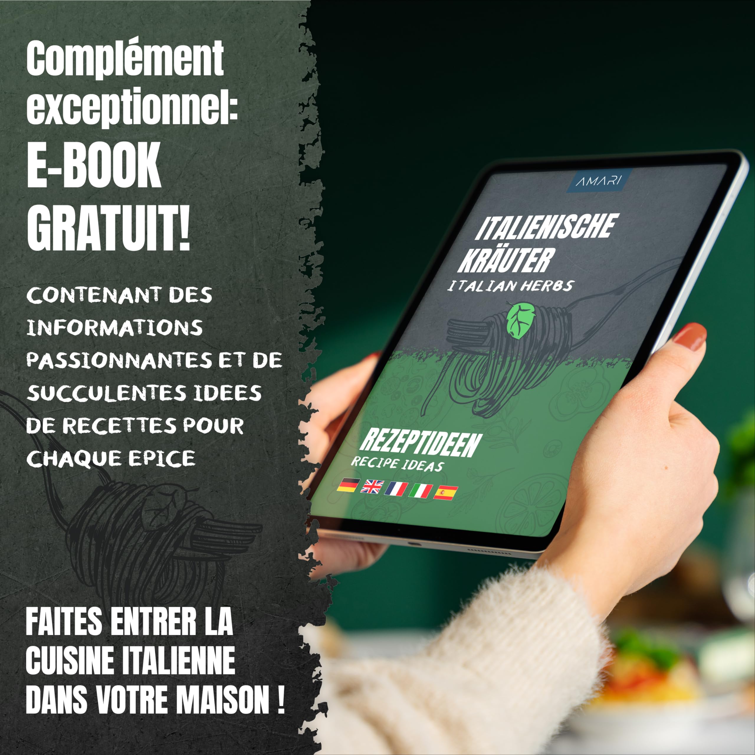 AMARI ® Ensemble de Epices pour Herbes Italiennes – 5 Mélanges d'épices Exquis – Epices du Monde Set Epices Cuisine Italiennes Epices Barbecue