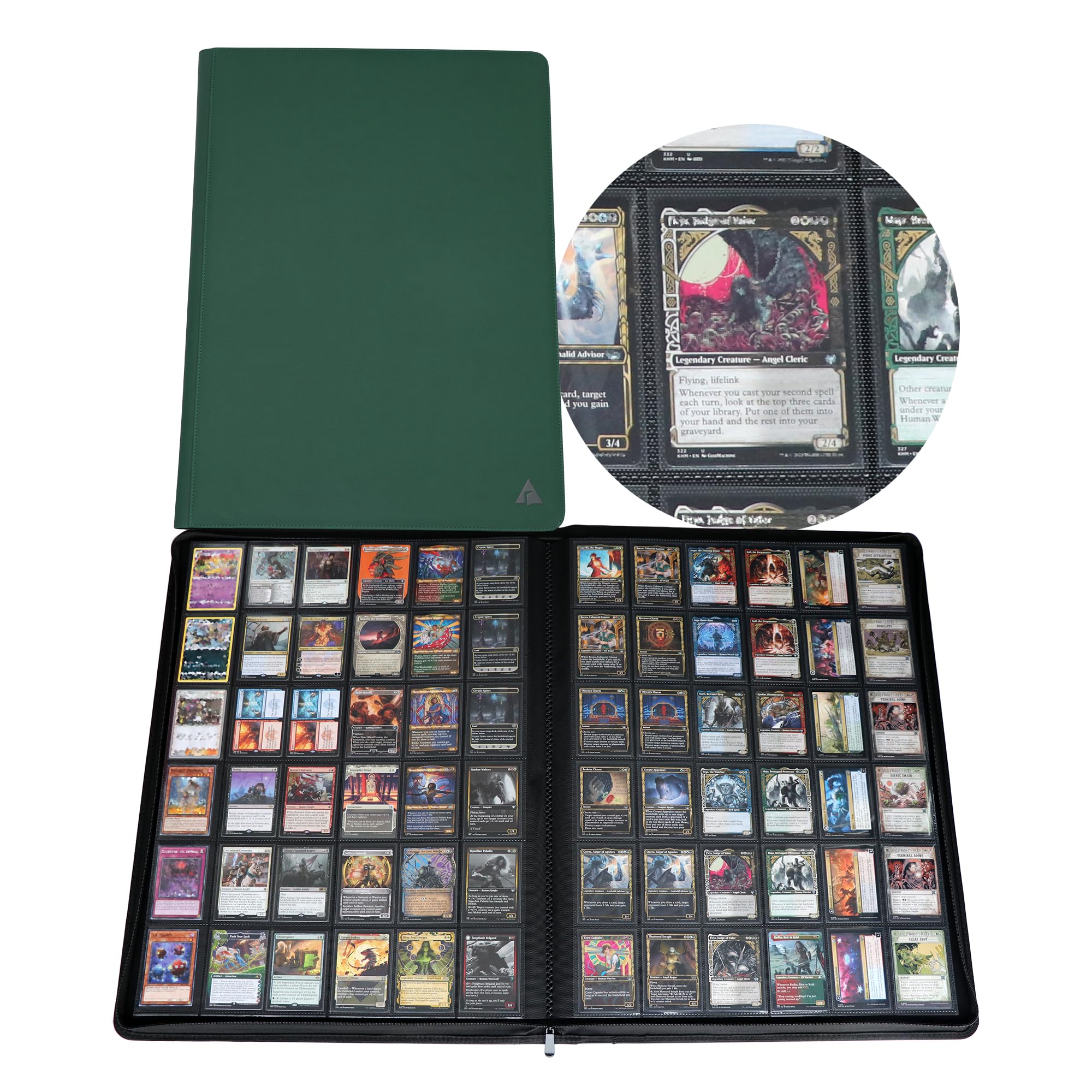Rayvol Premium 2300 Pockets Card Binder, Large 36-Pocket 2000+ Ringless Trading Card Album - Side Loading UltraSonic-362304 Tech Zip Binder for TCG -Green