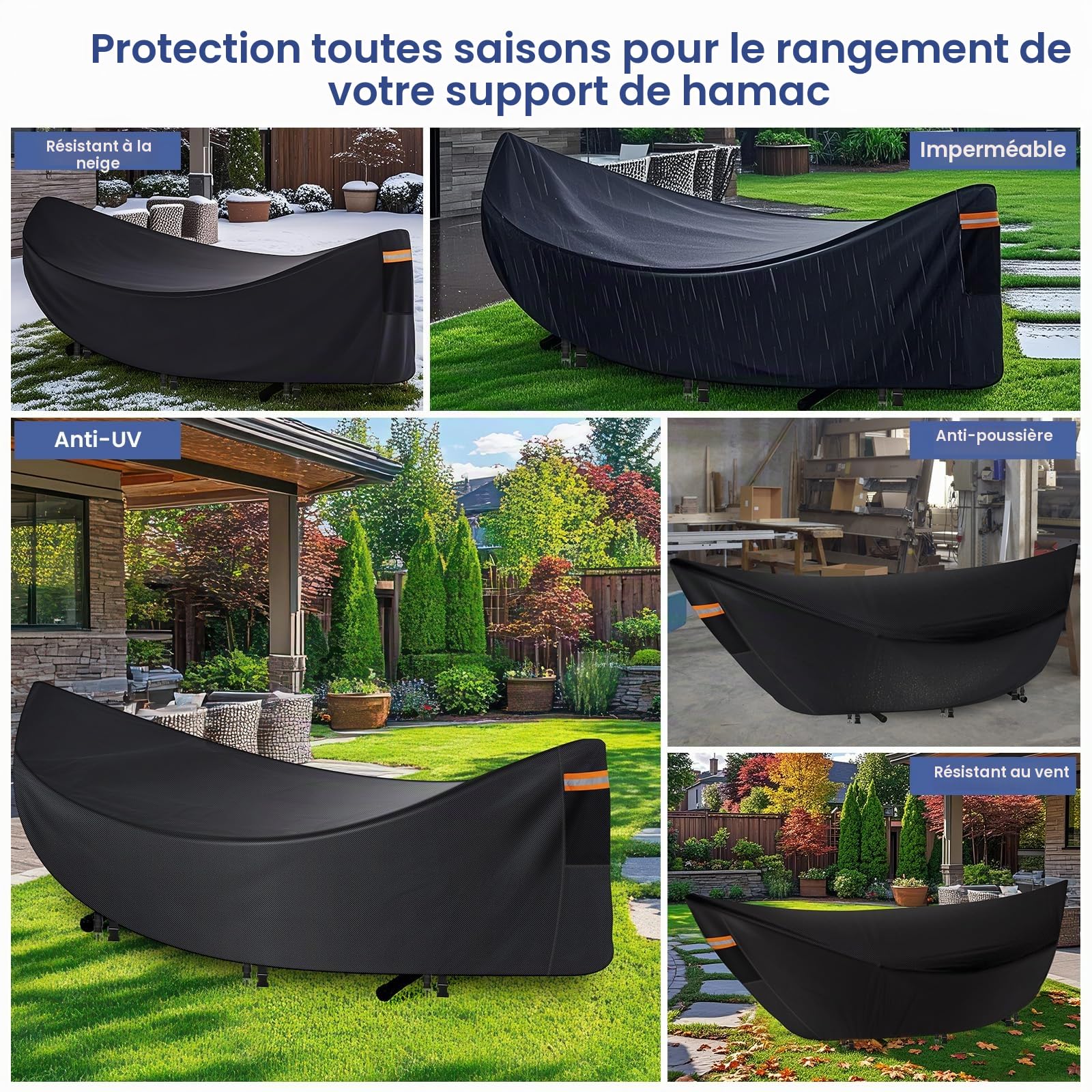 Housse de hamac imperméable, housses de hamac robustes 420D pour l'extérieur, housse de protection anti-poussière pour hamac respirante avec ouverture d'aération, bande imperméable, 3 boucles