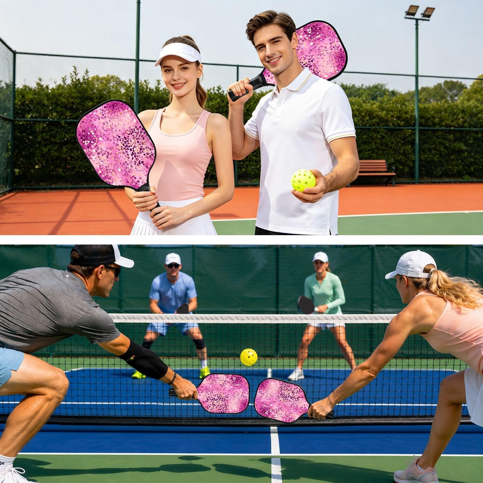 Leopard - Racchette da pickleball Spin & Power con glitter sfumati viola
