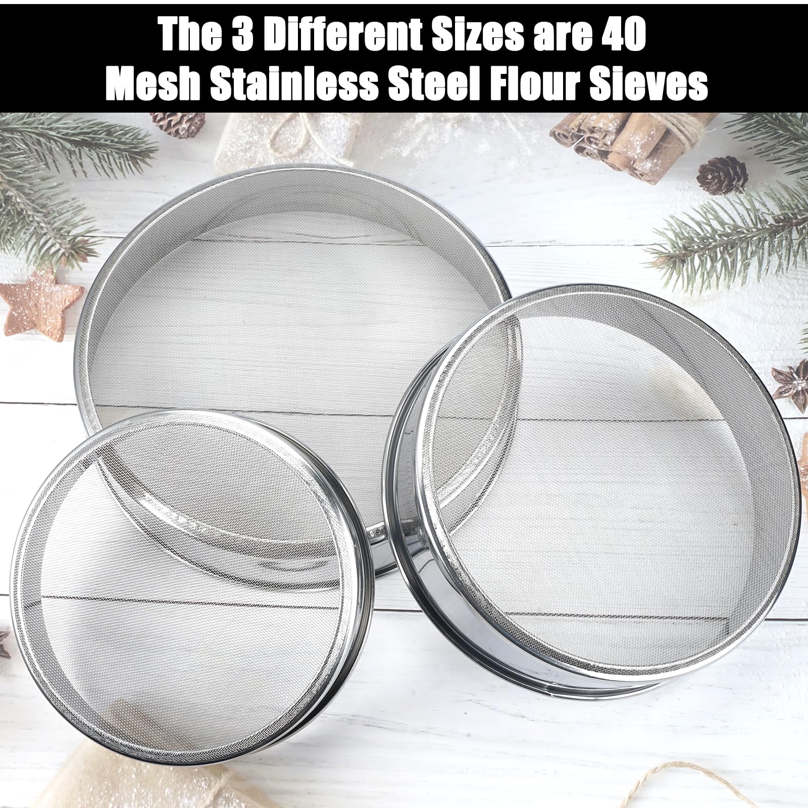 Setaccio Per Farina 3 Pezzi In Acciaio Inox - Setacci A Rete Fine Rotondi Per Pasticceria, Riso E Cereali | Set Da Cucina Professionale 15/20/25 Cm