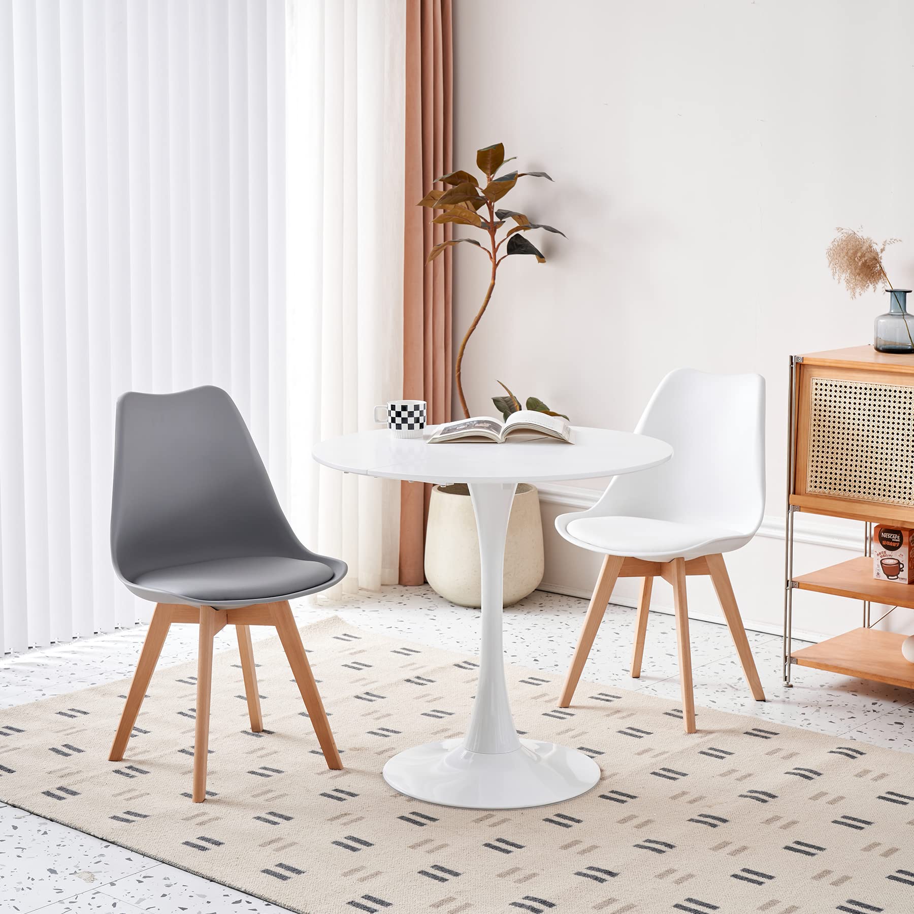 Mesa de Comedor Redonda de 80 cm, Mesa de Comedor Moderna de Mediados de Siglo con Escritorio de MDF y Base de Pedestal, Blanco