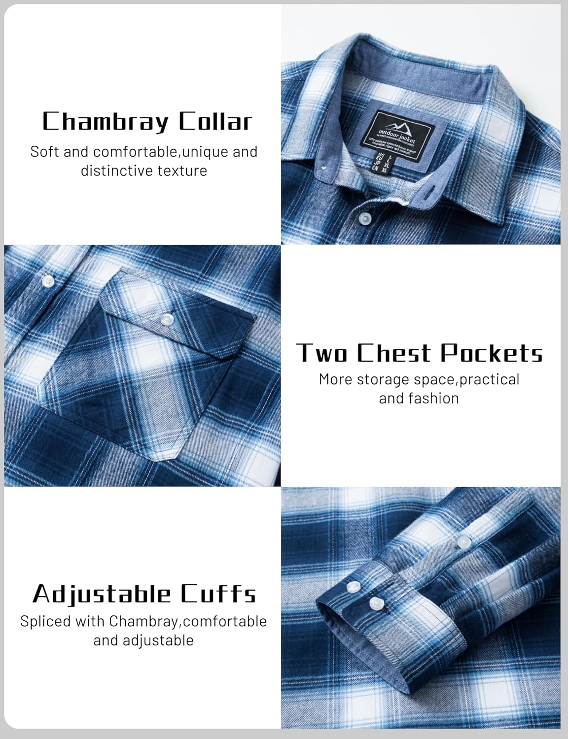 TACVASEN Mens Flannel Shirt Long Sleeve Plaid Shirts Cotton Lightweight Casual Button Down Work Shirt with 2 Pockets - Image 6