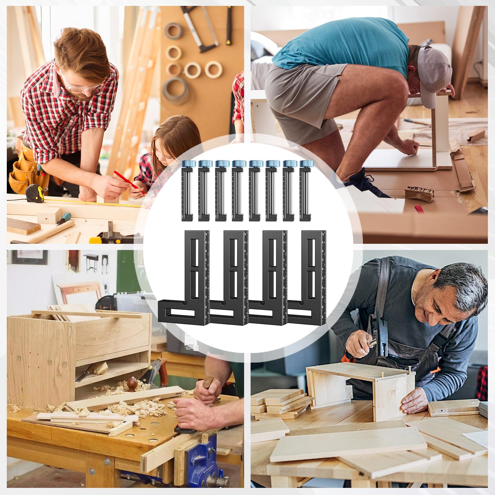 Positionierwinkel 90°, Winkelspanner 4 Stück Rechtwinklige Klemmen aus Aluminiumlegierung mit 8 Winkelversteller 90 Grad Holzbearbeitungswerkzeuge für Holzbearbeitung Heimwerken Handwerk