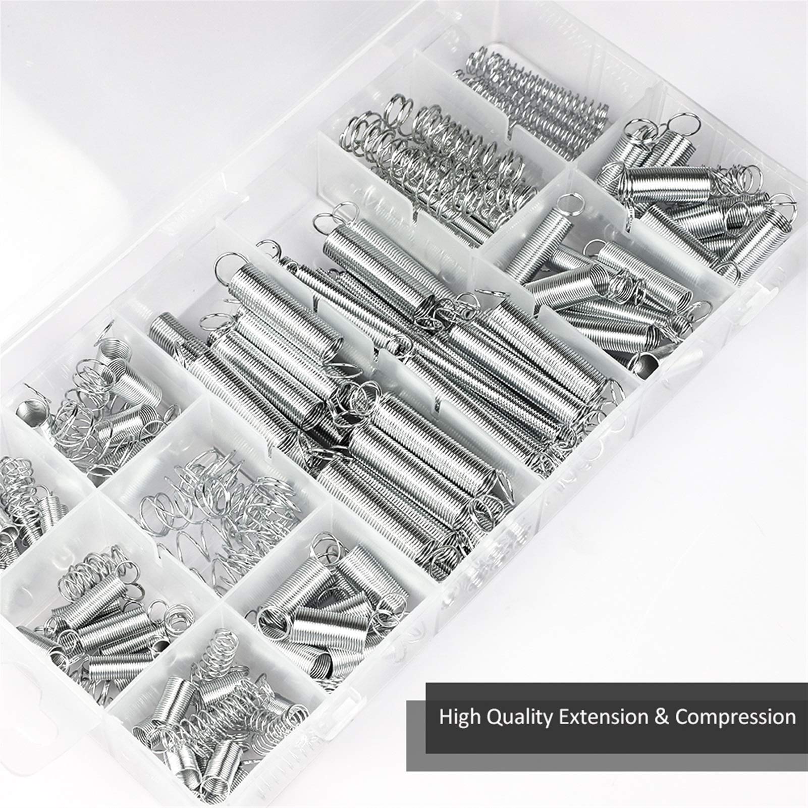 Lnanqing-Molle di Compressione Kit di assortimento di Filo a Molla a Compressione Set di Molla di Estensione in Acciaio zincato, 200pcs / Set, Buona Resistenza a corrosione