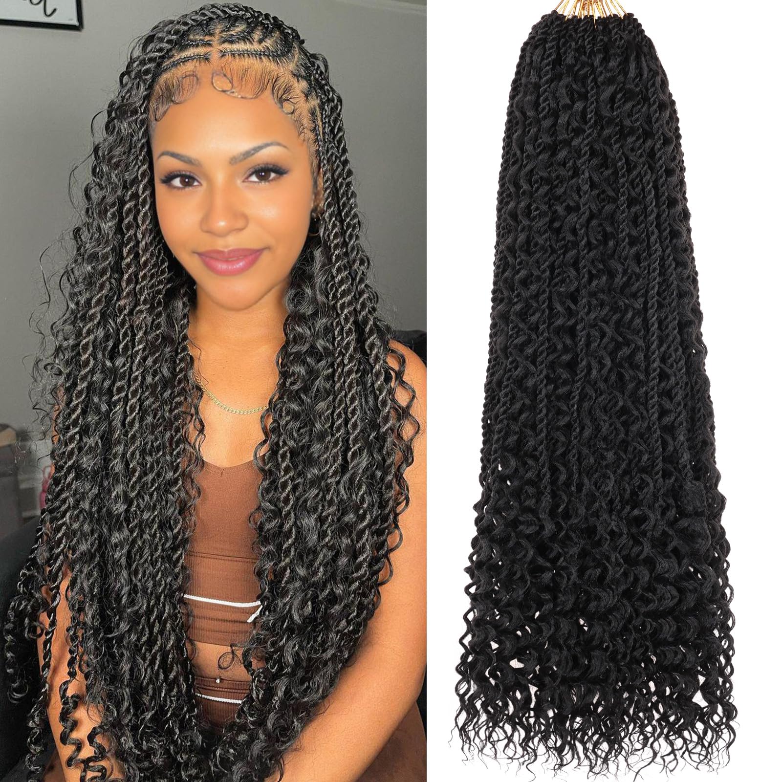 RuiYok 9 Packs 24 Inch Senegalese Twist Crochet Hair with Curls Pre-Looped Boho Island Twist Crochet Braids with Curly Ends Pre-Twisted Goddess