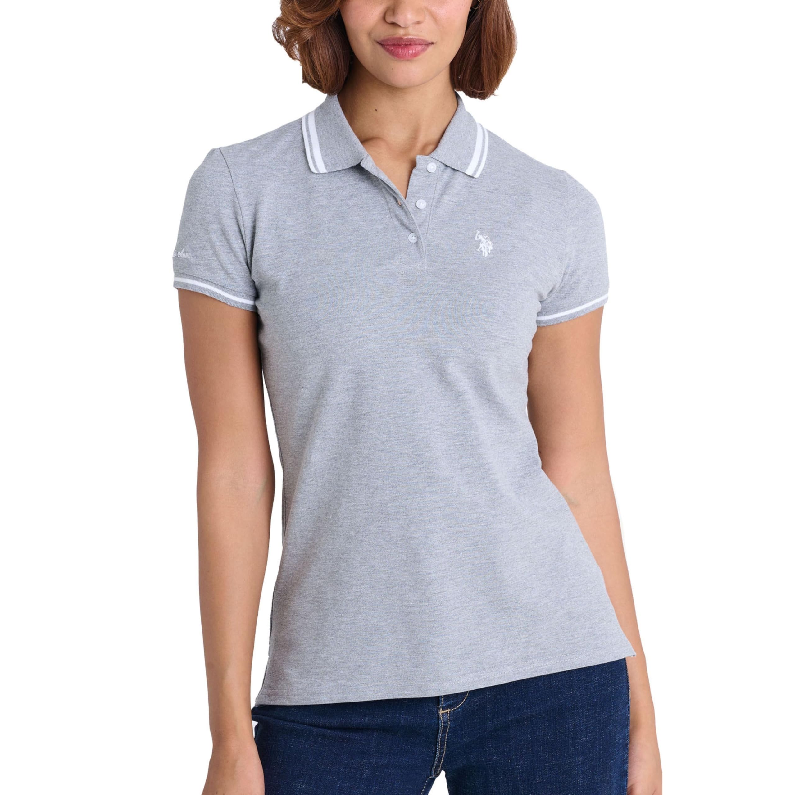 U.S. Polo Assn. Womens Double Tipped Polo Shirt, Heather Gray, M