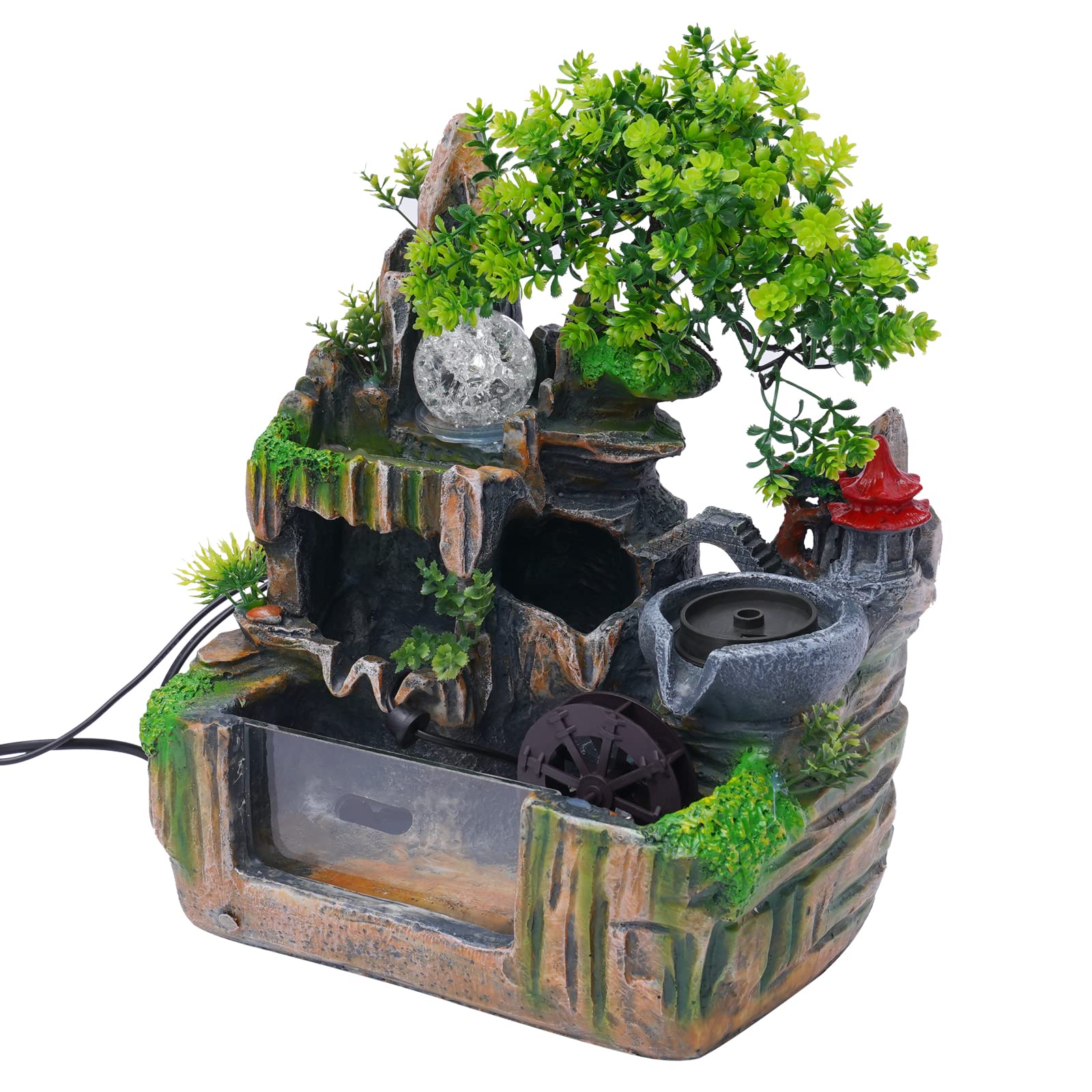 Fontana da scrivania a cascata, set di fontane per interni con spina di alimentazione e pompa, fontana da tavolo, giardino, cascata, pianta, spruzzo, decorazione desktop per ufficio, casa