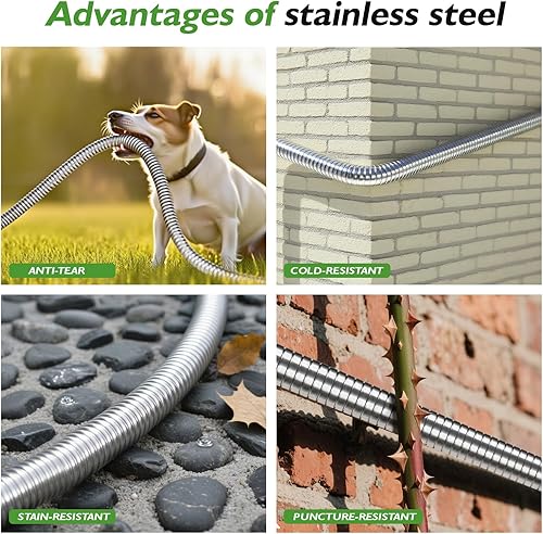 Miniatura 3 de GARDENWORK Manguera de jardín resistente, manguera de agua de metal de 75 pies, manguera de jardín de acero inoxidable con boquilla rociadora de 10