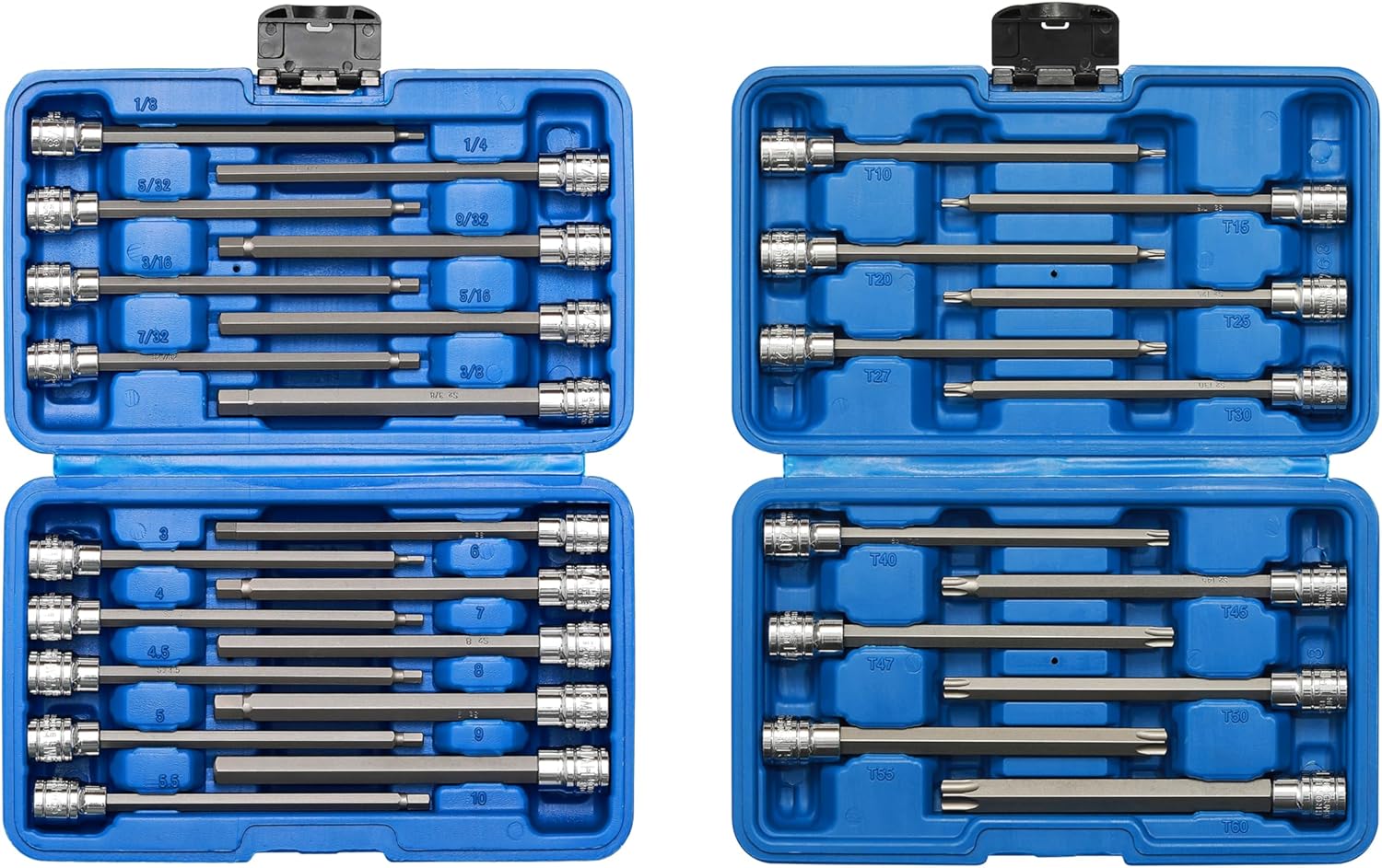 EMENTOL 30PCS 3/8" Drive Extra Long Hex Bit and Torx Bit Socket Set, CR-V, S2 Steel, 5.9" Length Allen Hex Bit and Star Bit Socket Set
