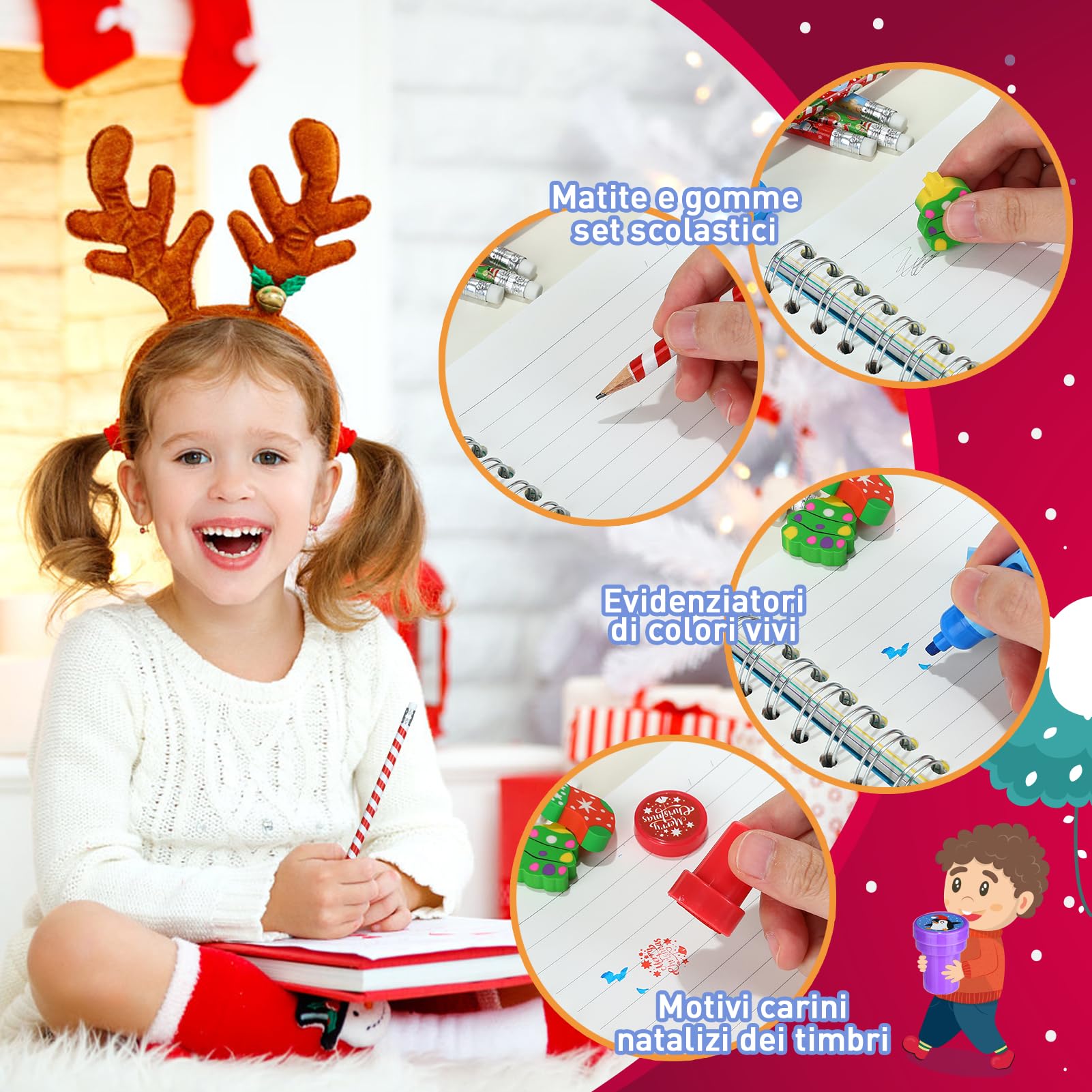 Calendario Avvento 2025 di Cancelleria Scuola Set Cancelleria 24 Articoli Calendario Avvento Bambini Bambina con Matite Timbri Evidenziatori e Gomma Regali di Natale Bambini