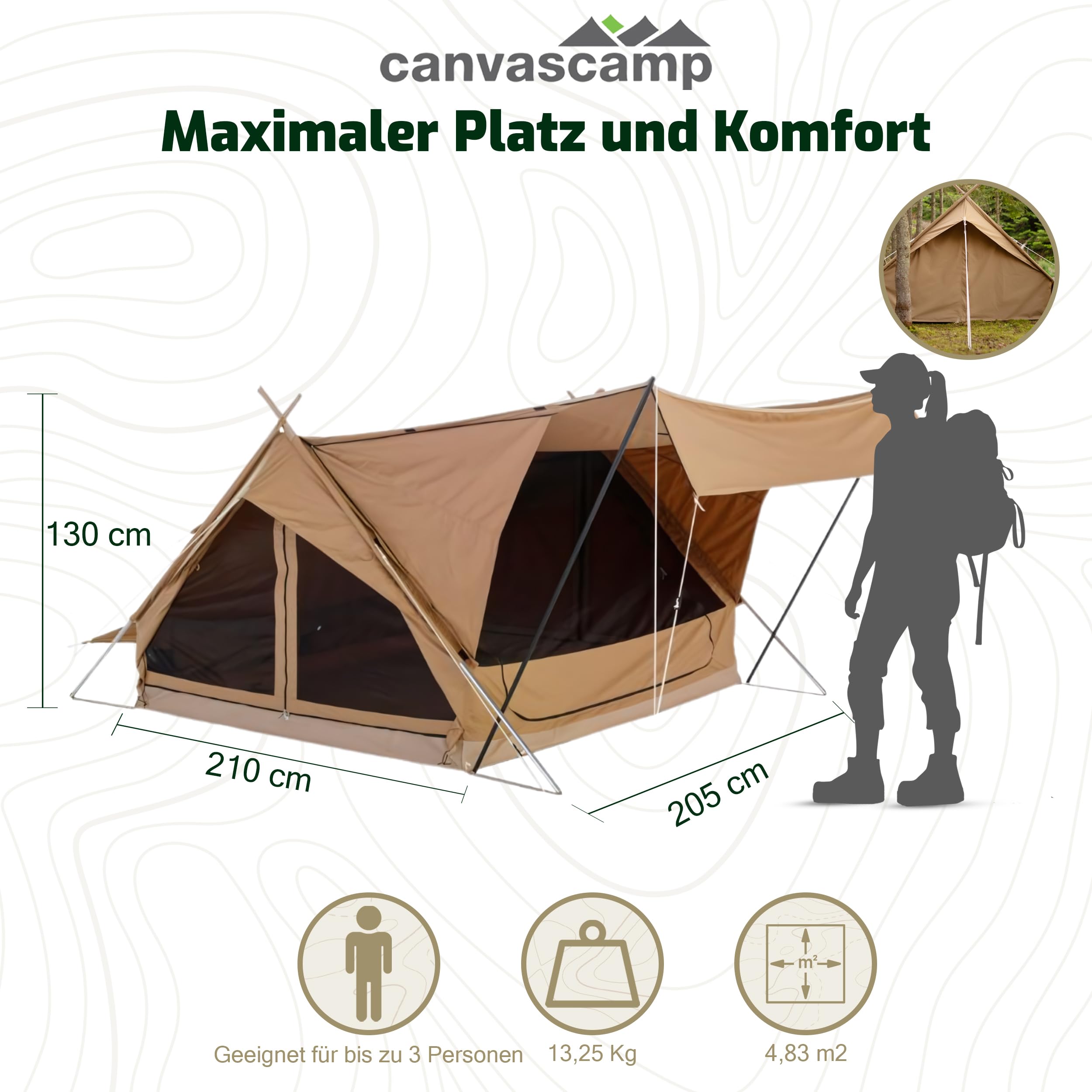 Altai Zelt 3 Personen – 270°-Panoramablick Glamping Zelt – Ideales Outdoor Camping Zelt für Festivals, Glamping & Firstzelt, 3 Mann Zelt Wasserdicht | Luxus Zelt | Campingzelt