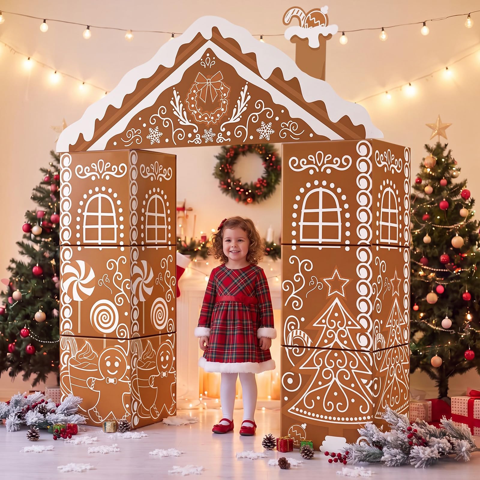 Bucherry 7 Pcs Gingerbread House Decor Christmas Cardboard Playhouse