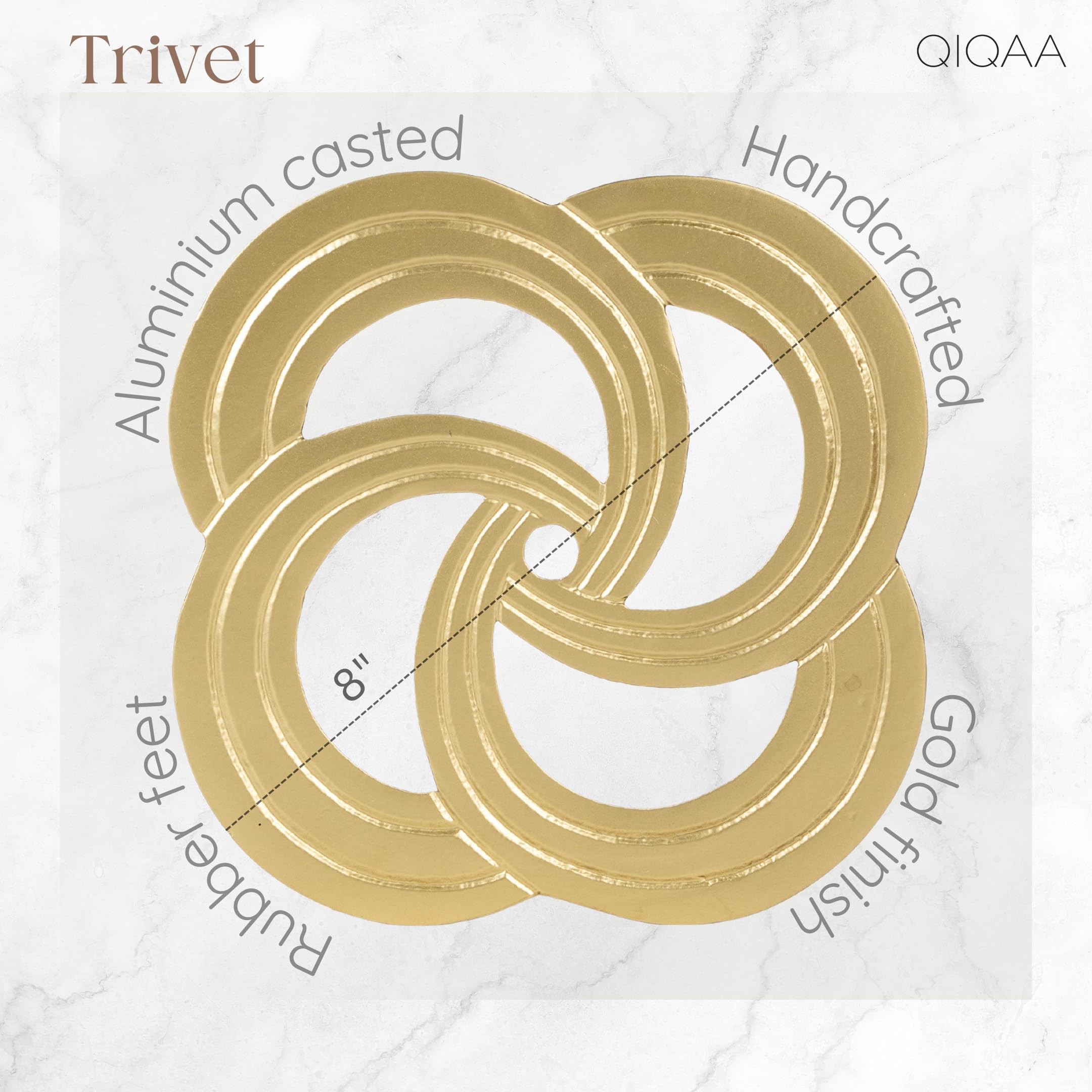 Handcrafted Decorative Scallop Gold Metal Trivet 8x8x0.5 Aluminium Trivets for Hot Pots and Pans, Metal Trivets for Hot Dishes, Gold Kitchen Decor Accessories with Rubber Feet. Light Weight & Sturdy