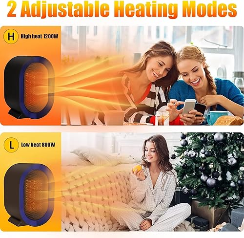 Miniatura 5 de Calentador eléctrico portátil, calentador de cerámica PTC morado mate con termostato para calentamiento rápido, ideal para uso silencioso y seguro