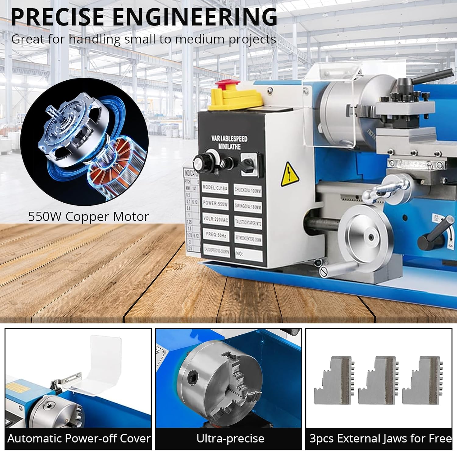 Mini Metal-Lathe Machine Benchtop 550W Variable Speed 2250RPM W/ 3-Jaw Chuck CNC - Picture 4 of 18