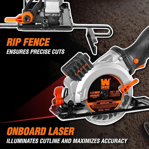 Miniatura 6 de WEN Mini sierra circular inalámbrica de 20 V máx. de 4-12 pulgadas con batería de 2.0 Ah y cargador (20604)