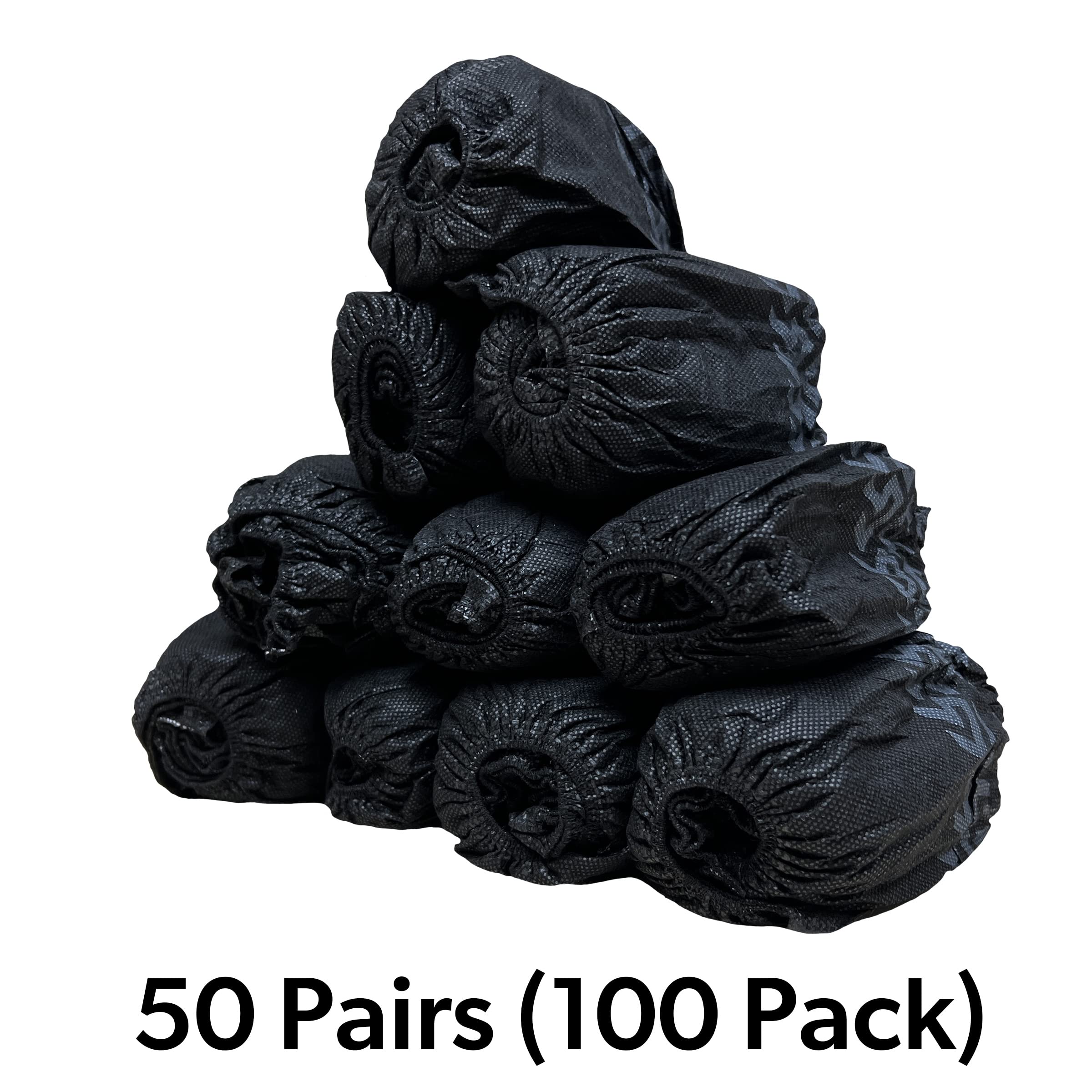 Paquete de 100 fundas antideslizantes desechables extragrandes negras para botas y zapatos. Resistente al agua para uso en interiores, botines duraderos de primera calidad con bandas de