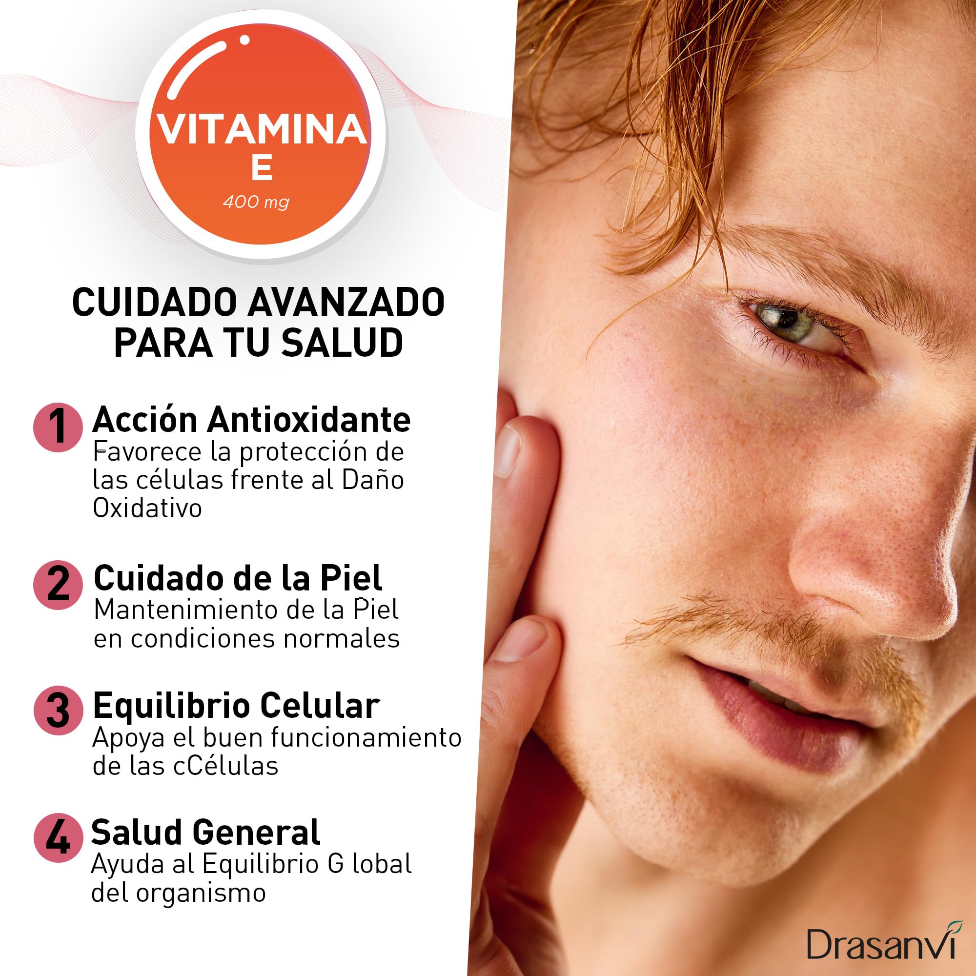 Vitamina E Natural 400 mg Alta Potencia | Equiv. aprox. 597 UI | Antioxidante: contribuye a proteger las células del estrés oxidativo | 90 perlas blandas | 3 meses | 1 al día | Drasanvi