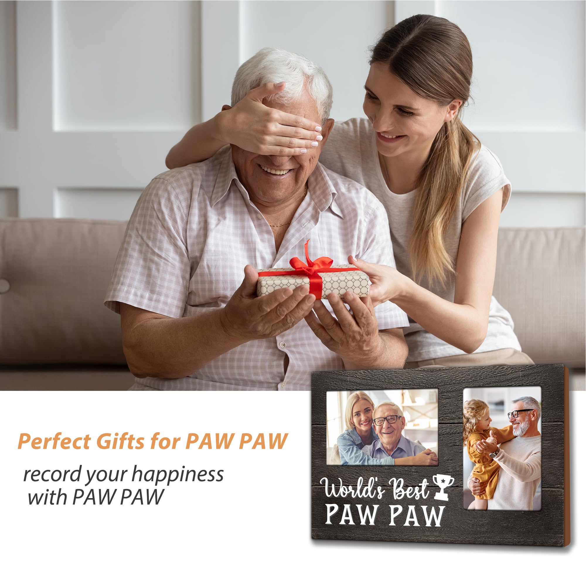 Fathers Day Pawpaw Gifts, Paw Paw Gift for Grandpa 3D Photo Frame Hold 4x6 Inches Two Photos, Best Pawpaw Ever Birthday Gift for Him from Grandkids, Gifts for Pawpaw Who Wants Nothing