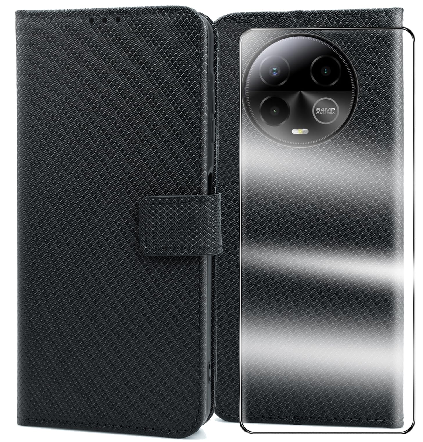 YJROP for BLU Bold k50 Case,with Screen Protector,PU Leather Wrist Strap Card Slots Shockproof Protective Flip Cover Phone Wallet Case for BLU Bold k50, Black