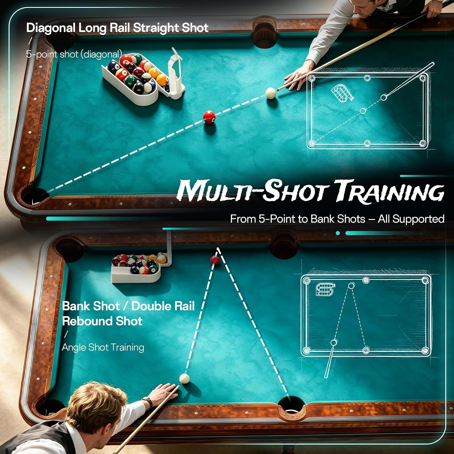 3D Printed Billiard Training Tool, Non-Slip Base Billiards Training Aid, 15 Balls Capacity, Portable Easy Setup, Improves Shot Precision, Comes with 2 Sets Retaining Pins & Rubber Bands