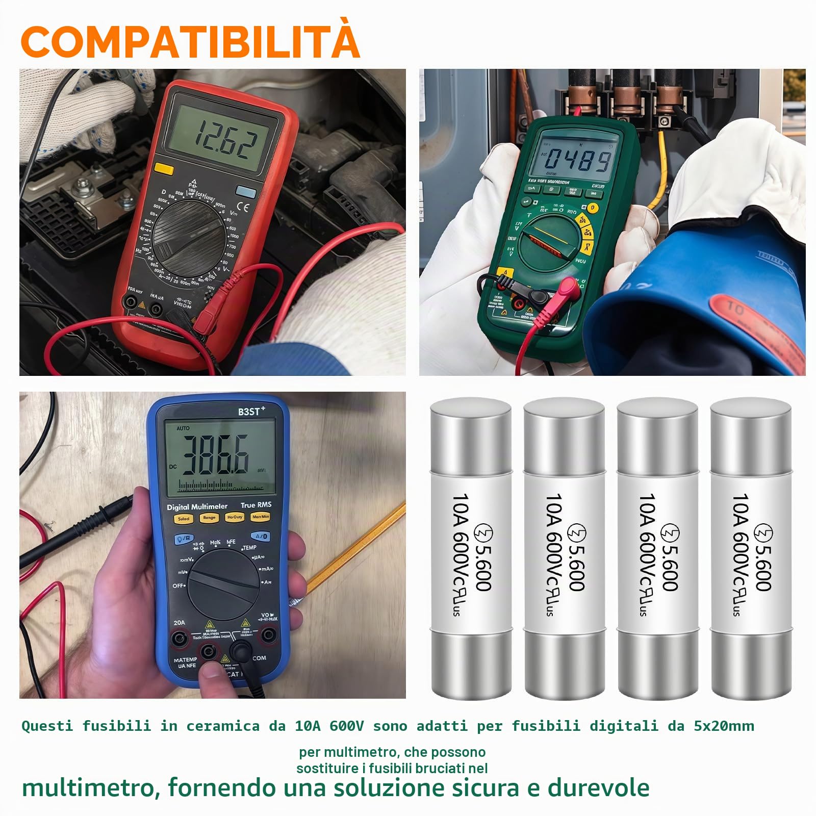 Fusibile multimetro HV510 10A 600V AC 5 x 20 mm, ad azione rapida 10 Amp fusibile in ceramica * 5