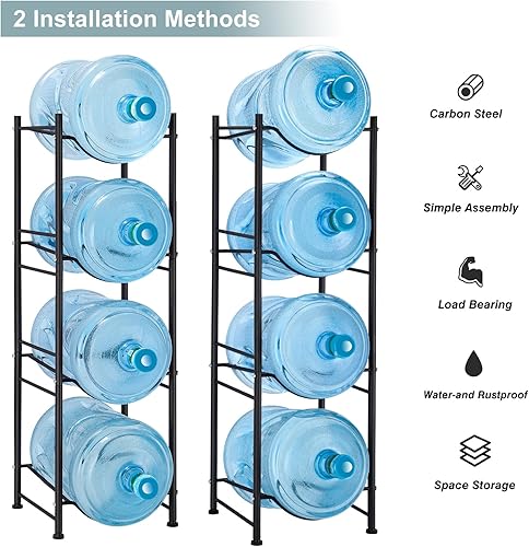 Miniatura 3 de MOOACE Estante para jarra de agua de 3 niveles, organizador desmontable para botellas de agua de 5 galones, color negro