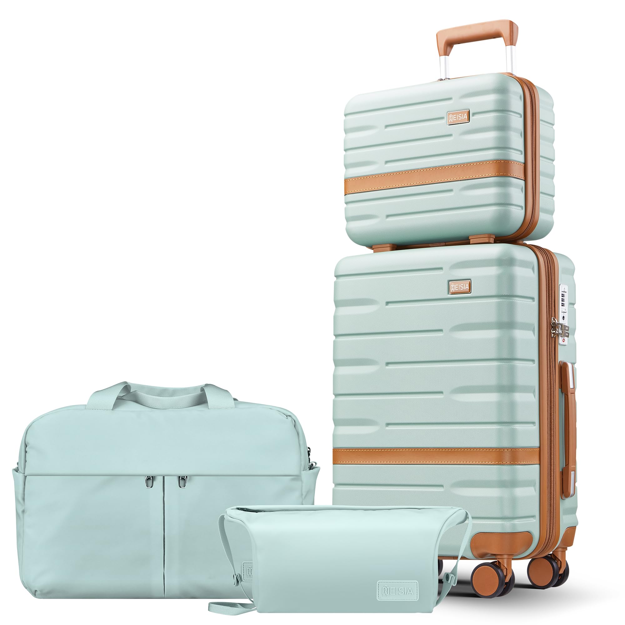 NEISIA Luggage Sets with TSA Lock Hardside PC+ABS Carry On expandable Suitcase with Spinner Wheels Lightweight Rolling Travel Luggage Sets with YKK (Green, 4 piece sets（14/20/DB/TB）)