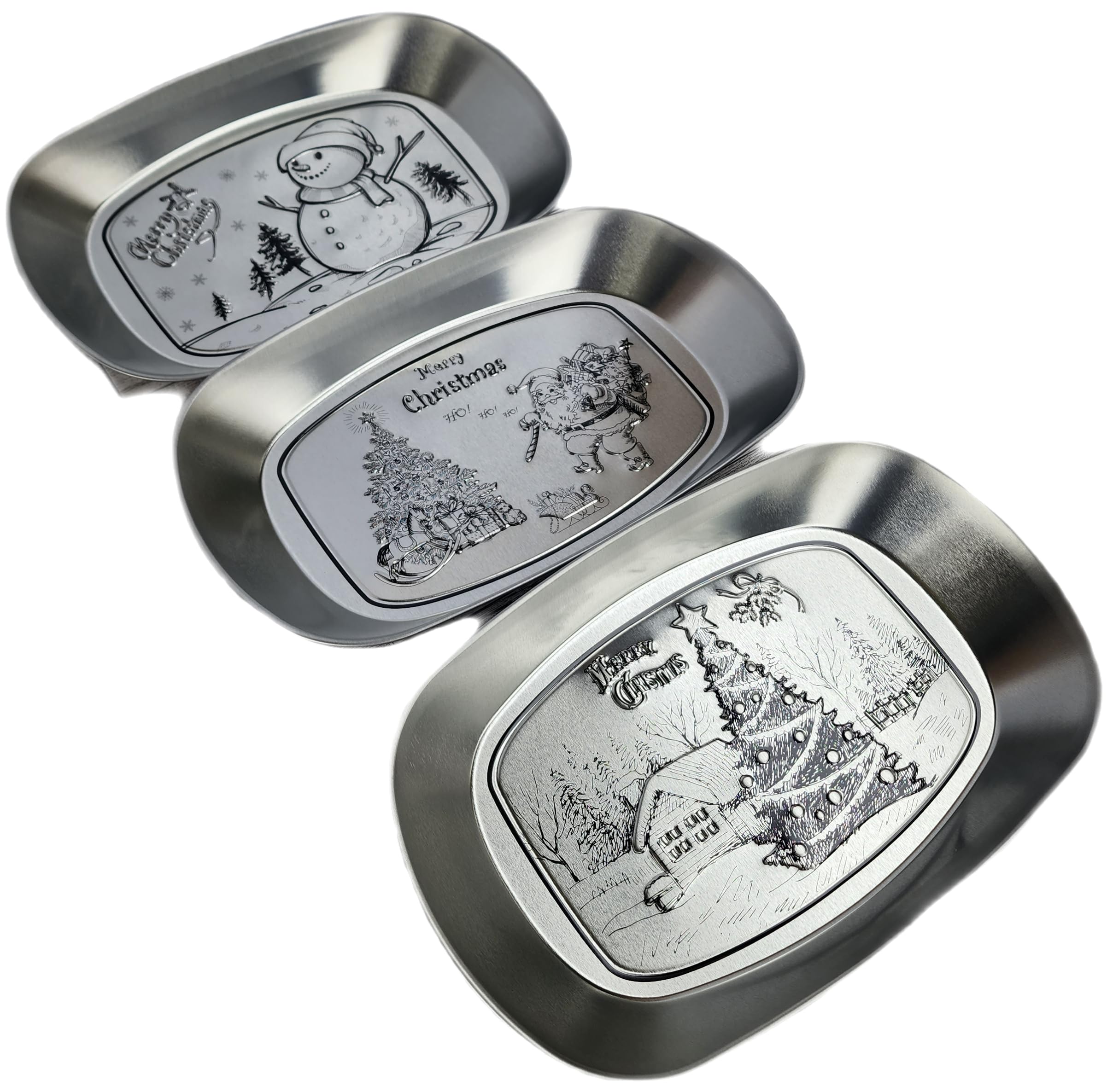 Silver Metal Oval Decorative Tray Set of 3, Essentials, Thanksgiving & Holiday Decor, Embossed Vanity Serving Trays for Entertaining and Gifting