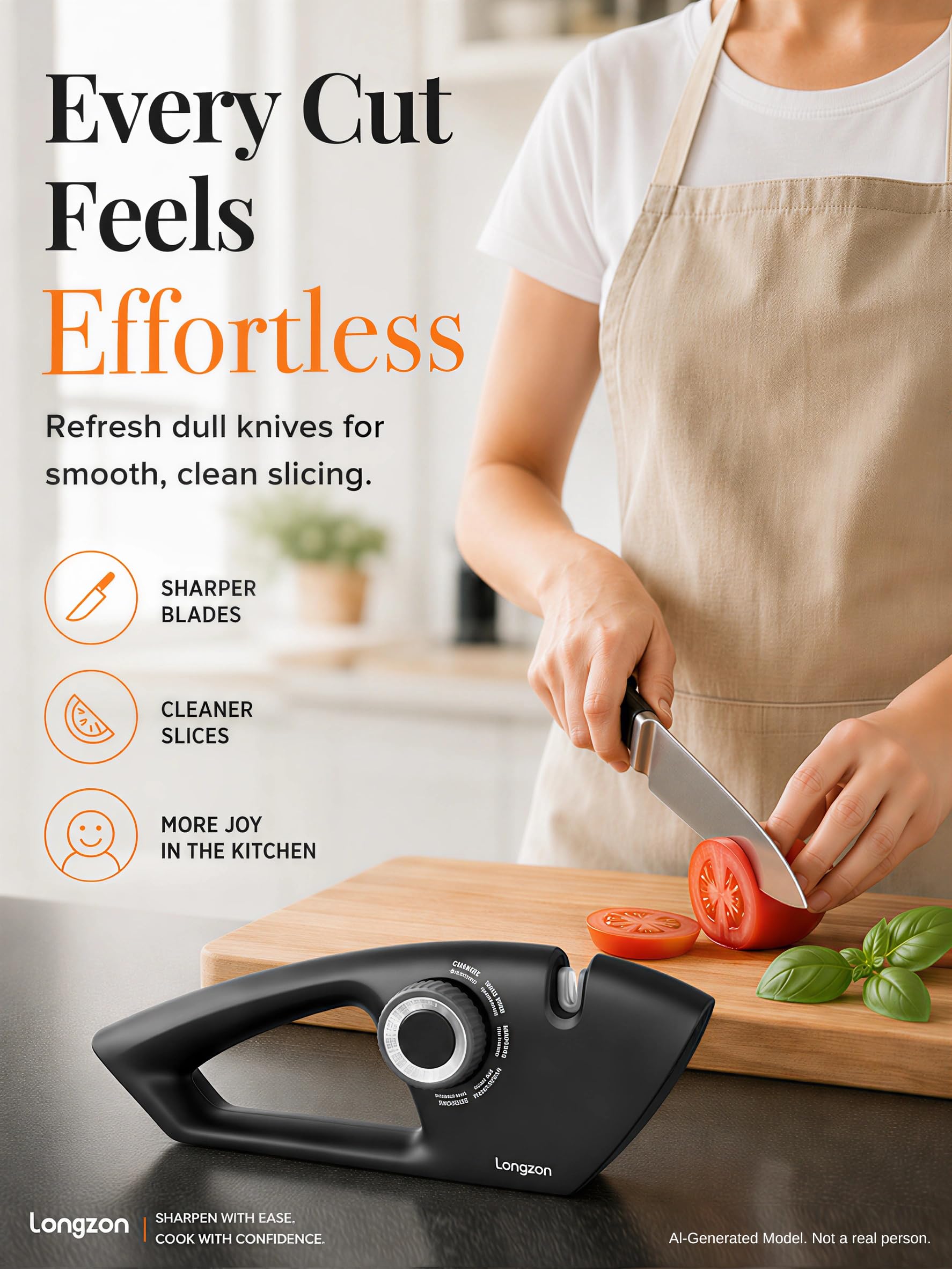 Longzon Afilador de Cuchillos Profesional 5 en 1 - Manual para Cocina, Knife Sharpener