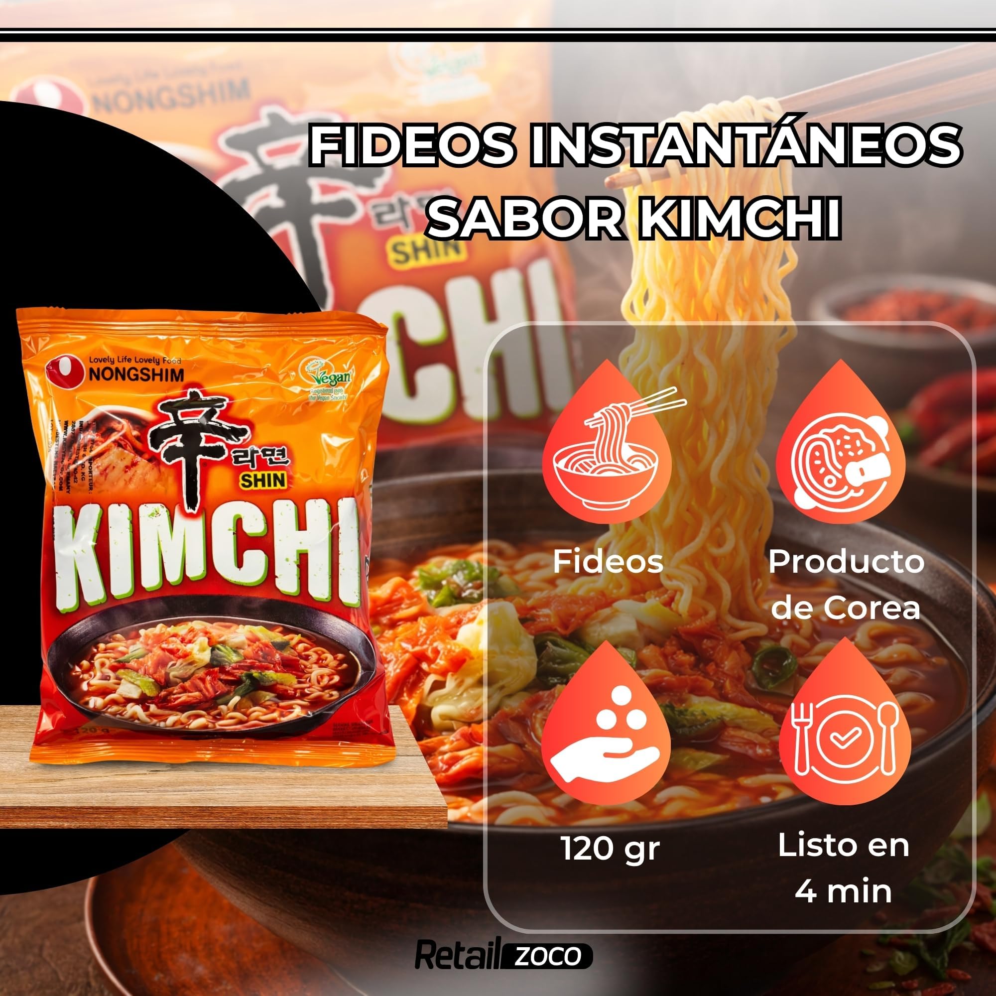 Ramen Nong shin Kimchi, Fideos Instantáneos Nong con Kimchi Corea Original 20x120g