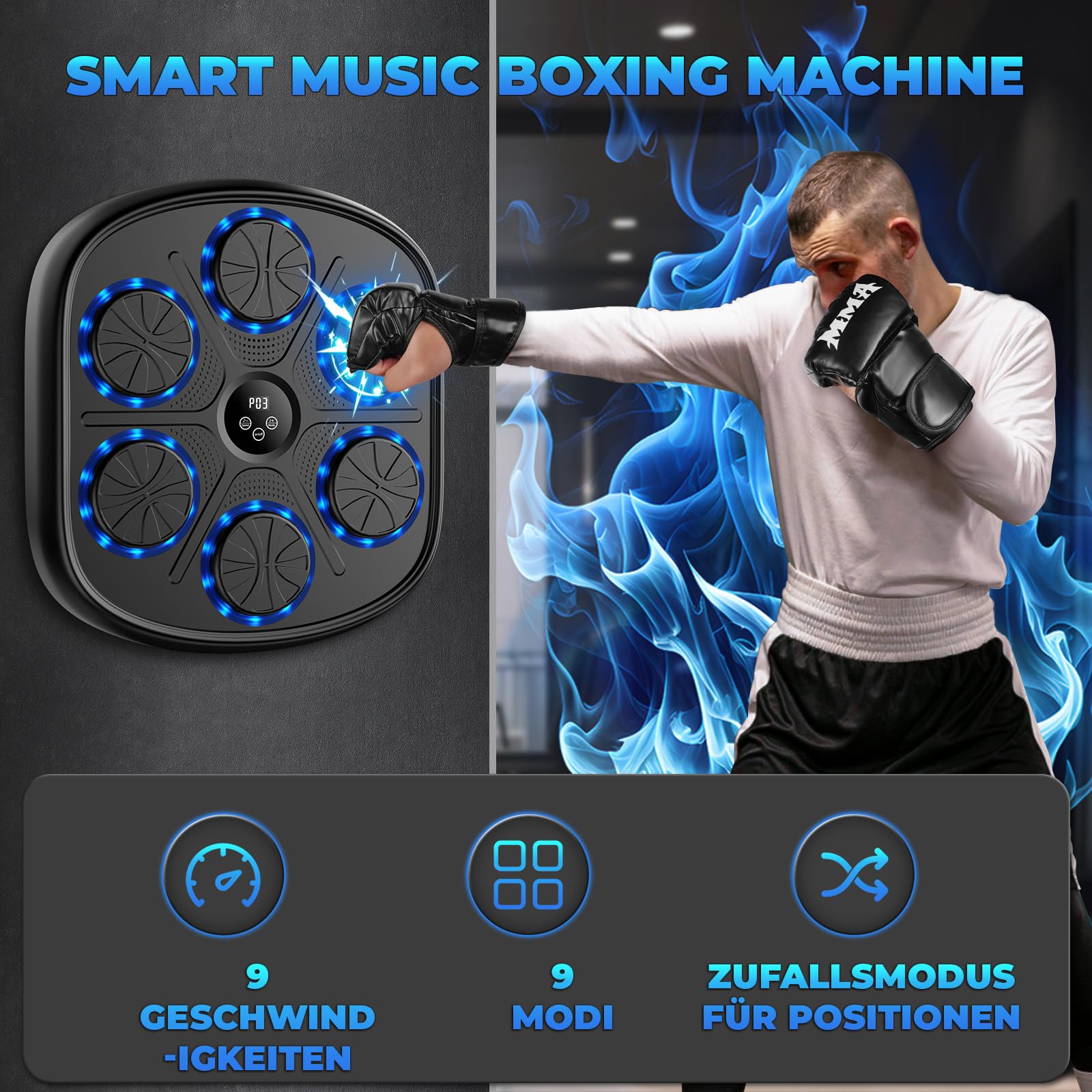 Macchina da Boxe Musicale 2025 con Cavo di Ricarica da 2m e 2 Guanti, Macchina da Boxe Bluetooth a Parete con Musica, Volume Regolabile degli Effetti Sonori, Materiale PU Resistente, Fitness