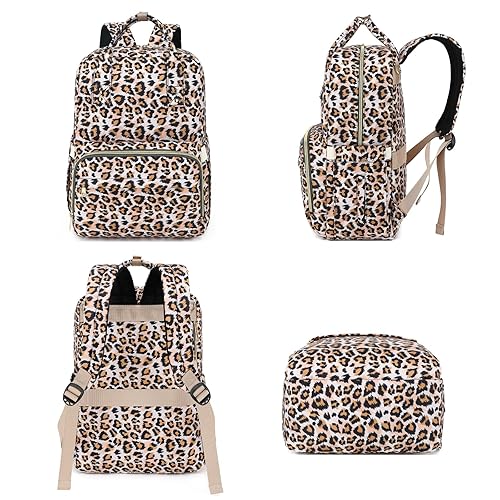 Miniatura 6 de Mochila para pañales para bebés, niñas y niños, mochila impermeable para pañales de maternidad con correas para cochecito para mamás, Leopardo,