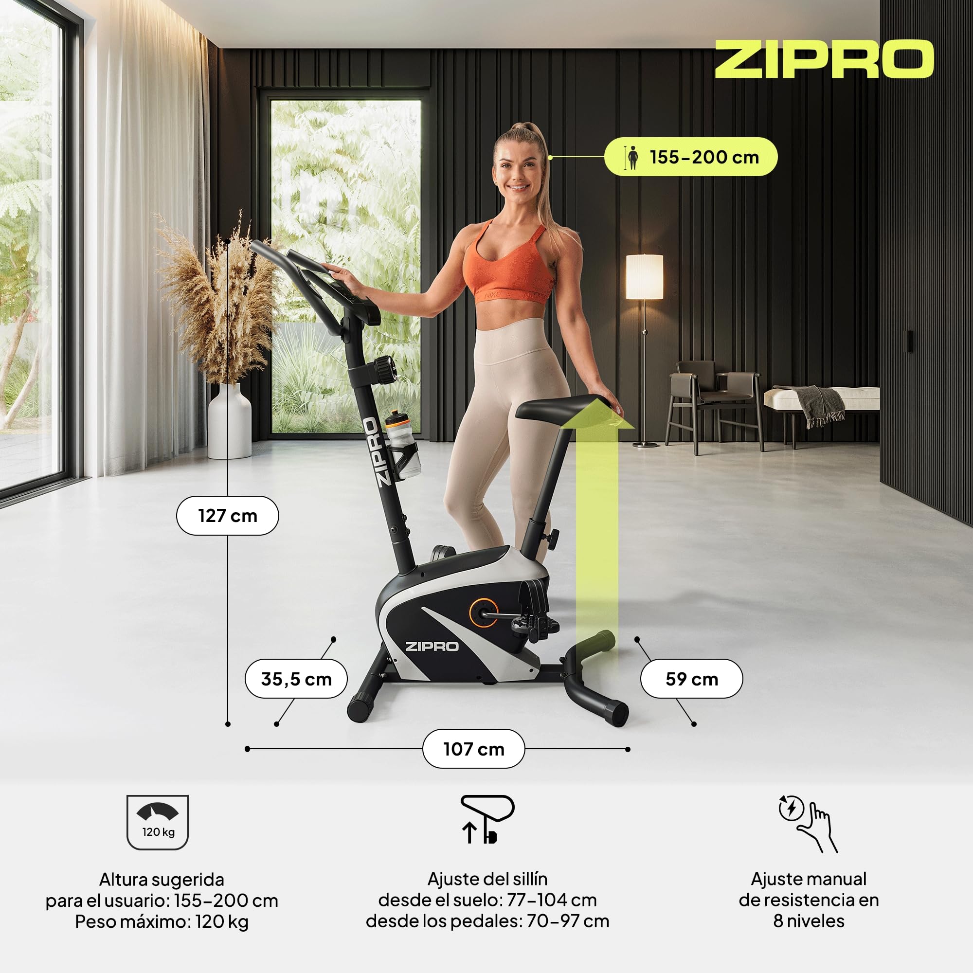 Zipro Bicicleta de entrenamiento en casa Beat, Bicicletas estáticas, Bicicleta magnética de entrenamiento, Bicicleta ergométrica 120kg, Bicicleta de interior, Bicicleta de entrenamiento en casa