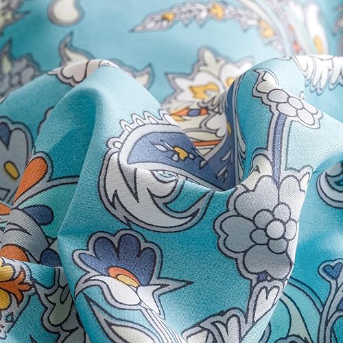 Miniatura 3 de SUSYBAO Funda de edredón de cachemira de damasco tamaño King, 100% algodón, funda de edredón bohemia azul, juego de 3 piezas, 1 funda de edredón con